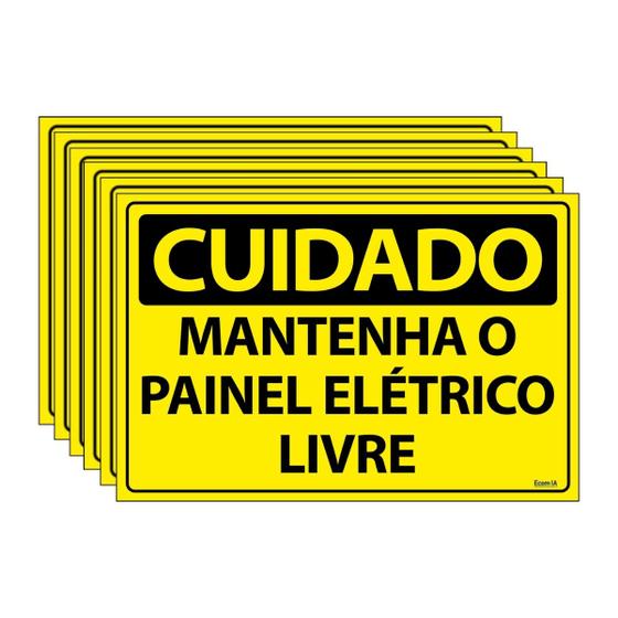 Imagem de Combo 6 Placas De Sinalização Cuidado Mantenha O Painel Elétrico Livre 30x20 Ecom IA - SC44 F9e