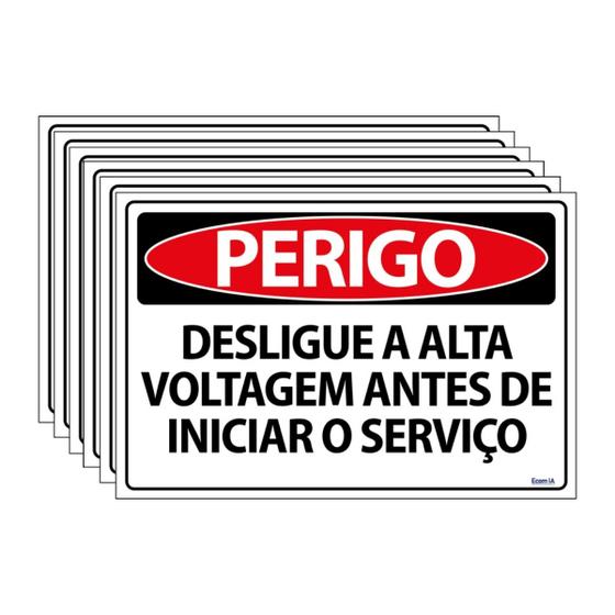 Imagem de Combo 6 Placas De Sinalização Perigo Desligue A Alta Voltagem Antes De Iniciar O Serviço 30x20 Ecom IA - SP9 F9e