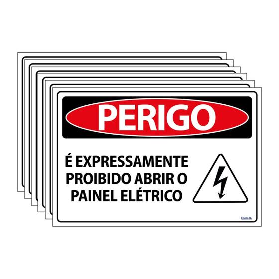 Imagem de Combo 6 Placas De Sinalização Perigo É Expressamente Proibido Abrir O Painel Elétrico 30x20 Ecom IA - SP73 F9e