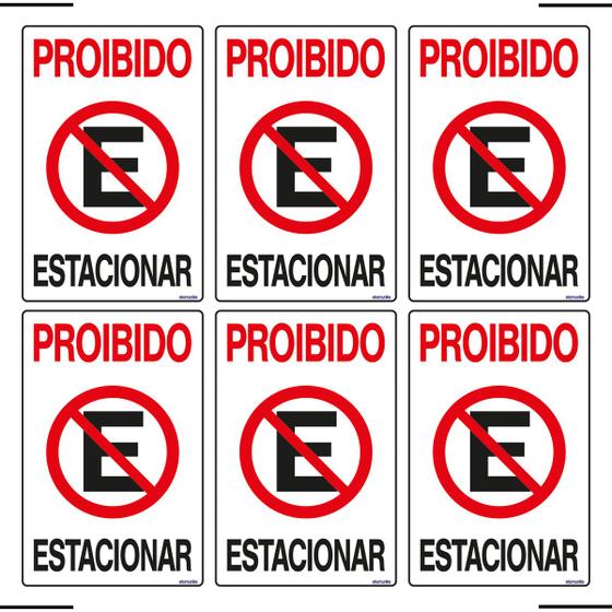 Imagem de Combo 6 Placas De Sinalização Proibido Estacionar 20x30 Ekomunike - P-1 F9e