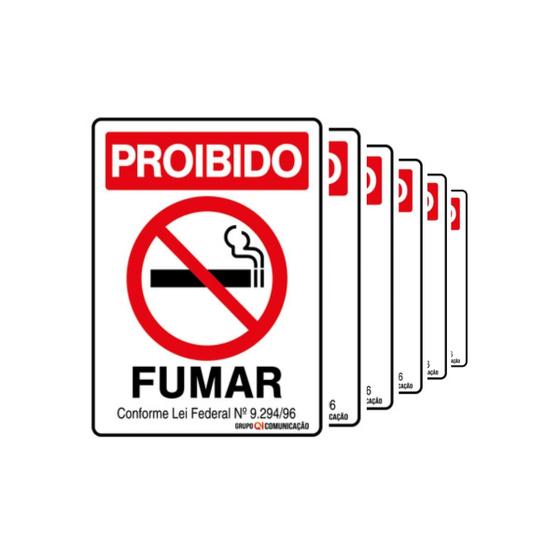 Imagem de Combo 6 Placas De Sinalização Proibido Fumar 15x20 Qi Comunicação - P-5/1 Q1a