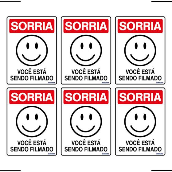 Imagem de Combo 6 Placas De Sinalização Sorria Você Está Sendo Filmado 15x20 Ekomunike - P-26 F9e