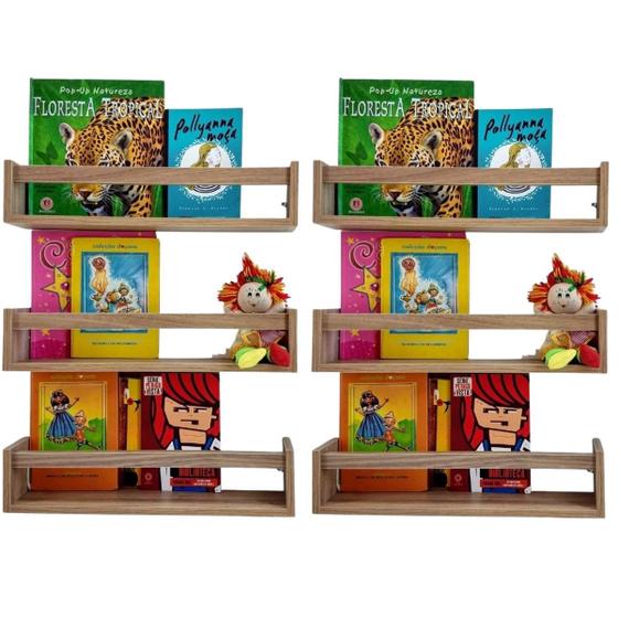 Imagem de Combo 6 Prateleiras Estantes Revisteiro Quarto Infantil Nicho Sala de Leitura Mdf madeira 55cm