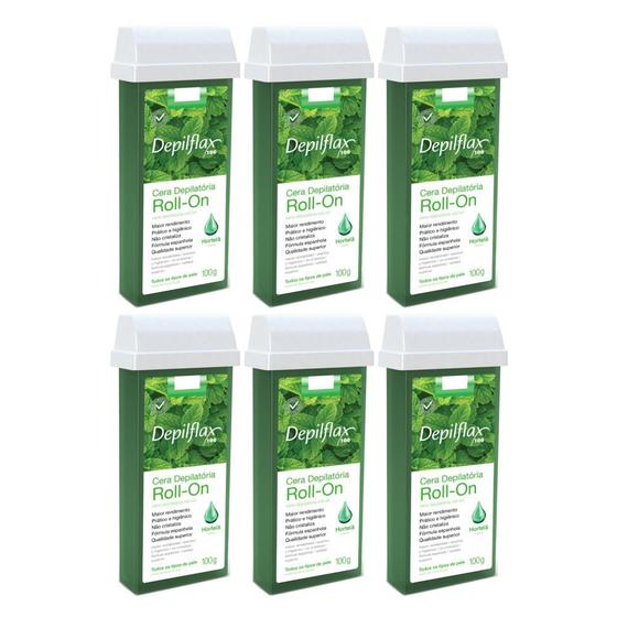 Imagem de Combo 6 refil cera roll on hortelã 100g depilação depilflax