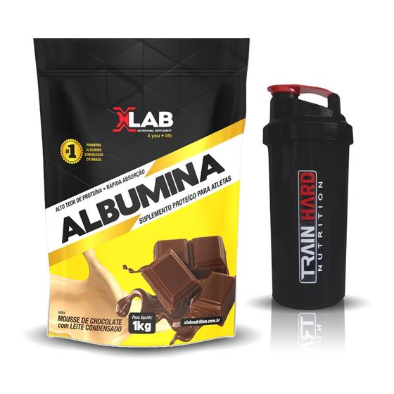 Imagem de Combo Albumina Sabor Mousse Chocolate 1kg XLab + Coqueteleira Shaker 600ml