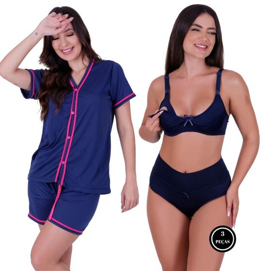 Imagem de Combo Amamentação Pijama Botões Sutiã Clique e Calcinha PósParto- c17 PIJAMA SABRINA+THAMIRES+URSULA