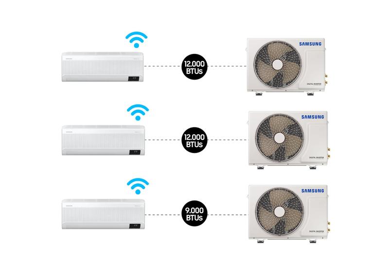 Imagem de Combo - Ar condicionado Split Inverter Samsung WindFree Connect Sem Vento 2X12.000& 9.000 BTUs Quente e Frio