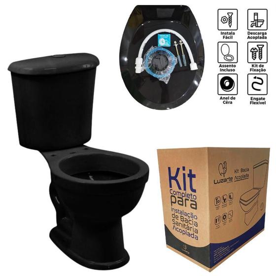 Combo Bacia com Caixa Acoplada + Acessórios Luzarte Évora - Preto Menor preço em Combo Bacia com Caixa Acoplada + Acessórios Luzarte Évora - Preto
