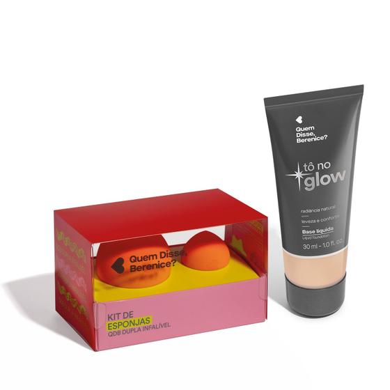 Imagem de Combo Base Líquida Tô no Glow Cor 100F 30ml + Kit de Esponjas QDB