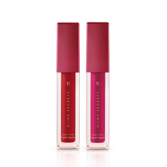 Imagem de Combo Batom Líquido Niina Secrets Skinny Matte: Vermelho Hibisco 5ml + Pink Peônia 5ml