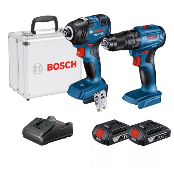 Imagem de Combo Bosch à Bateria 18v com Parafusadeira Furadeira com Impacto GSB 185-LI + Chave de Impacto GDR 18V-200 com Maleta de Alumínio - 0 615 A00 25X