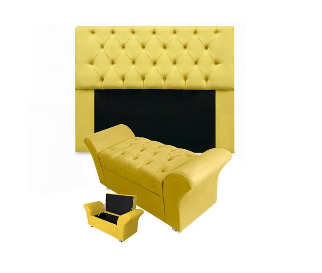 Imagem de Combo Cabeceira Mirage e Calçadeira Baú Veneza King 195 cm Suede Amarelo - DL Decor