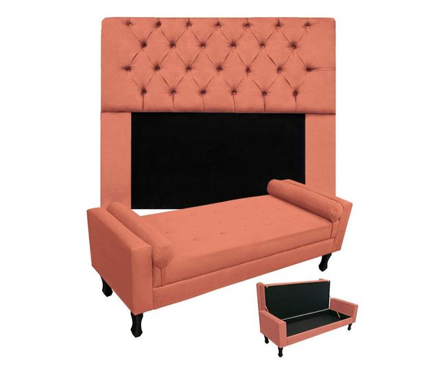 Imagem de Combo Cabeceira Mirage + Recamier Baú Fenix Queen 160 cm Suede Coral - DL DECOR