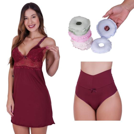 Imagem de Combo Camisola Amamentação Renda + Rosquinha para Seios + Calcinha Thamires - c17 COMBO CAM. AMAM
