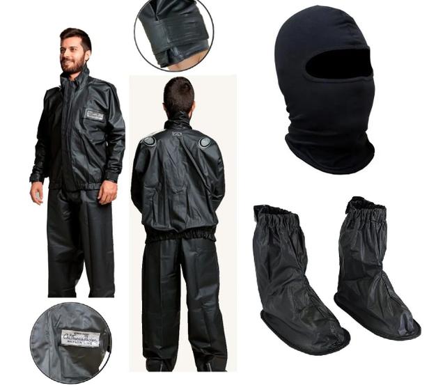 Imagem de Combo Capa Roupa Chuva Vestimenta Vestuário Jaqueta Calça Cr Califórnia Pvc Moto Motoqueiro + Polaina + Capuz Touca Ninja