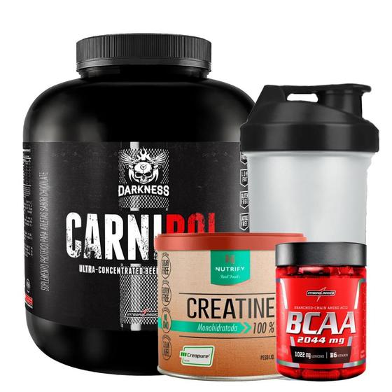 Imagem de Combo Carnibol Isolado Hidrolisado 1,8 Kg + Creatina Creapure  + Bcaa + Coqueteleira Integralmédica