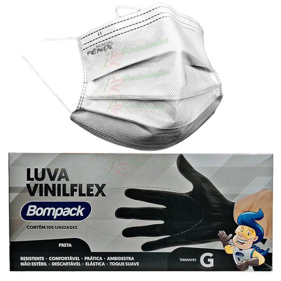 Imagem de Combo Cirurgico Mascara Descartável Branca+luvavinil Preta G