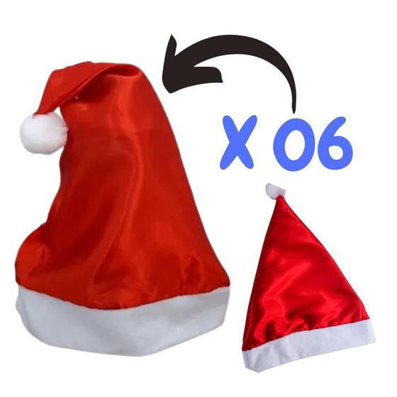 Imagem de Combo com 06 Gorro de Papai Noel 40cm Veludo Touca Natal