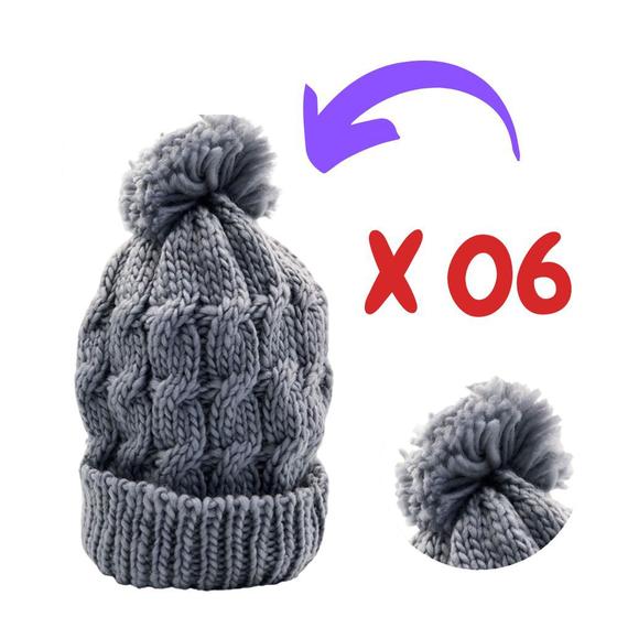 Imagem de Combo com 06 Touca de Frio com Pompom Cor Cinza Confortável