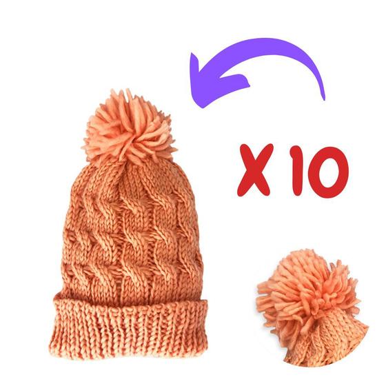 Imagem de Combo com 10 Touca de Frio com Pompom Cor Salmão Confortável