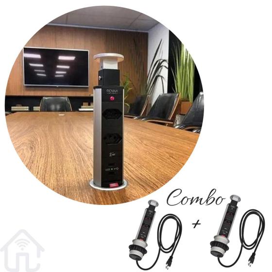 Imagem de Combo Com 2 Torres de Tomadas 2 Tomadas + 2 USB Renna Com Usb Mesa Embutir