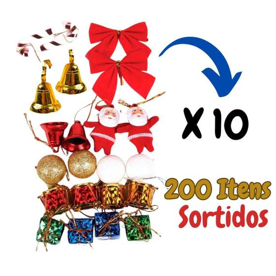 Imagem de Combo Com 200 Enfeites De Natal Laço Papai Noel Árvore Natal