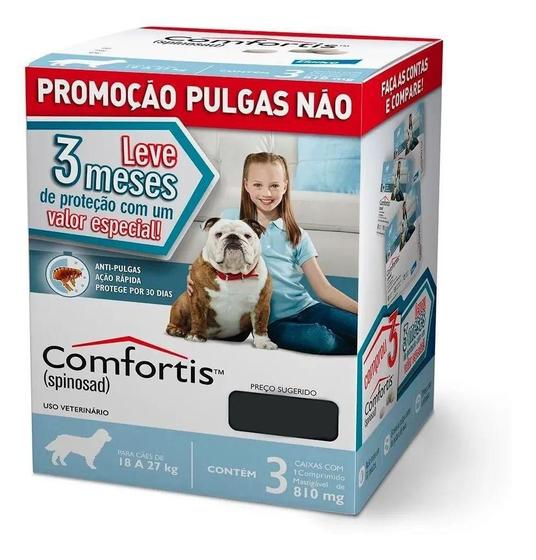 Imagem de Combo Comfortis Antipulgas Cães 18 A 27Kg 810Mg C/3 Unidades