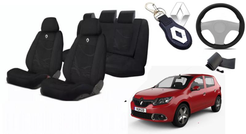 Imagem de Combo Conforto Premium Sandero 2017-2024 + Volante + Chaveiro Tecido