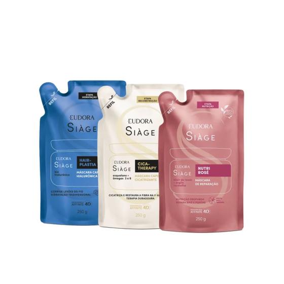 Imagem de Combo Cronograma Capilar Eudora Refil Máscara Capilar Cica Therapy Hair Plastia Nutri Rosé
