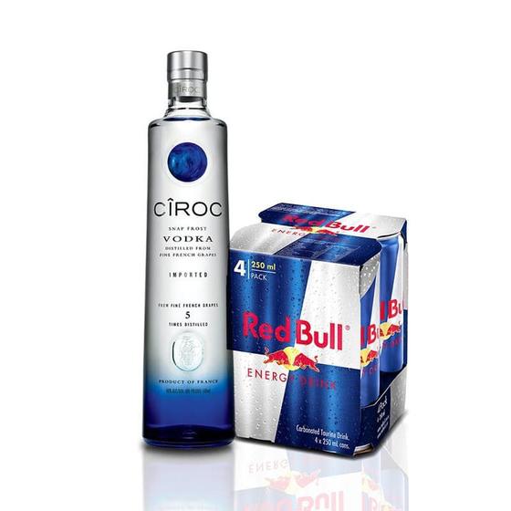 COMBO DE 1 VODKA CÎROC 750 ml + 4 ENERGÉTICOS RED BULL 250 ml Bebidas