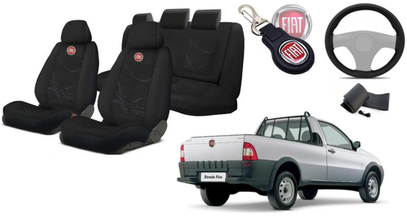 Imagem de Combo Design Tecido Strada 1998-2004 + Capa Volante + Chaveiro Fiat