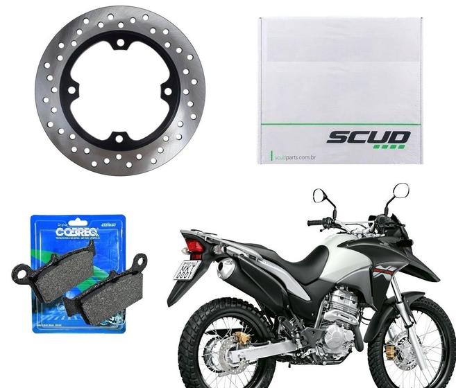 Imagem de Combo Disco Freio Scud + Pastilha Freio Traseira Cobreq Xre 300 Sem Abs Ano 2009 Até 2017