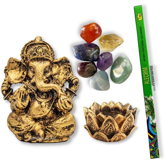 Imagem de Combo Estátua de Ganesha + Castiçal + 7 Pedras dos Chakras  + Incenso Alecrim - B