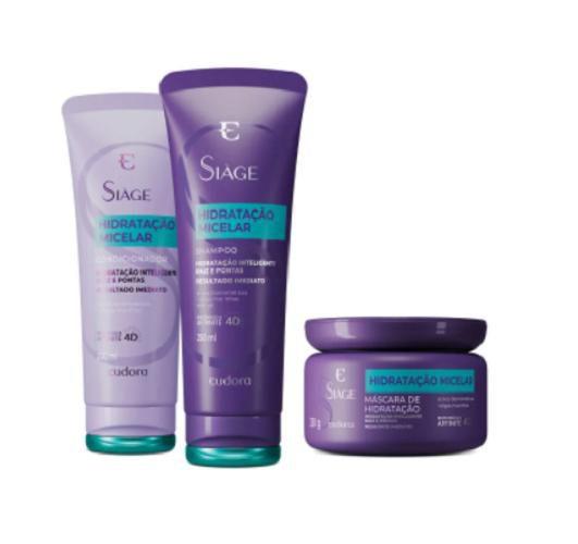 Imagem de Combo Eudora Siàge Hidratação Micelar: Shampoo 250ml + Condicionador 200ml + Máscara Capilar 250g