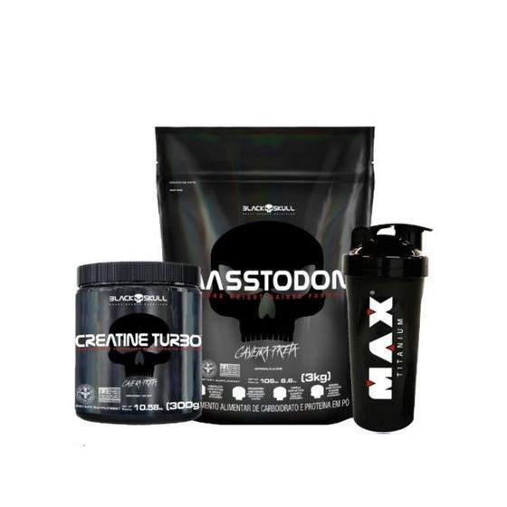 Imagem de Combo explosão de peso 60 dias: masstondon 3 kg + creatina turbo 300 g  black skull