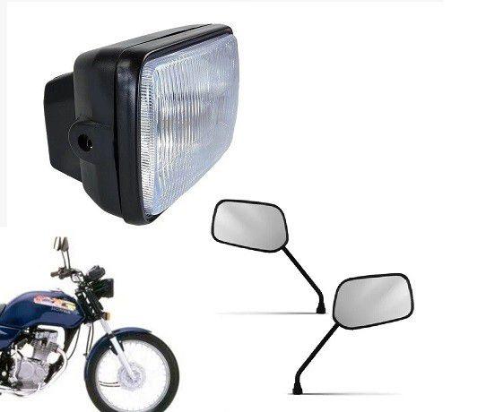 Imagem de Combo Farol Completo Aro Preto Bloco Ótico Carcaça Cg Titan Today Ml 125 1983 Até 1999 + Par Espelho Retrovisor