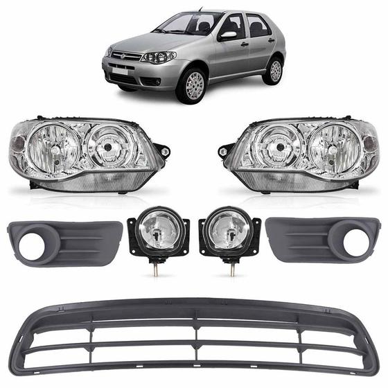 Imagem de Combo Farol de Milha Palio Economy 2011 A 2017 + Farol Dianteiro Moldura do Milha e Grade Dianteira