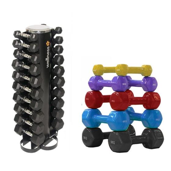 Combo Fit - Torre para Halteres Hexagonal 1 a 10KG e Kit 10 Halteres ...