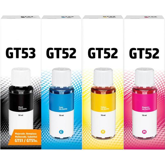 Imagem de combo Frascos de Tinta GT53 Preto + GT52 Amarelo + GT52 Ciano + GT52 Magenta para smart Tank Wireless série 450