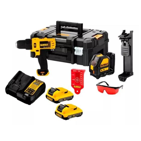 Imagem de Combo Furadeira Paraf + Nível Laser + Maleta + 2 Bat DeWalt