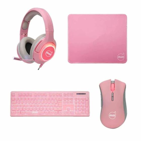 Imagem de Combo Gamer Dazz 4 Em 1 Teclado Mouse Mousepad, Headset Rosa