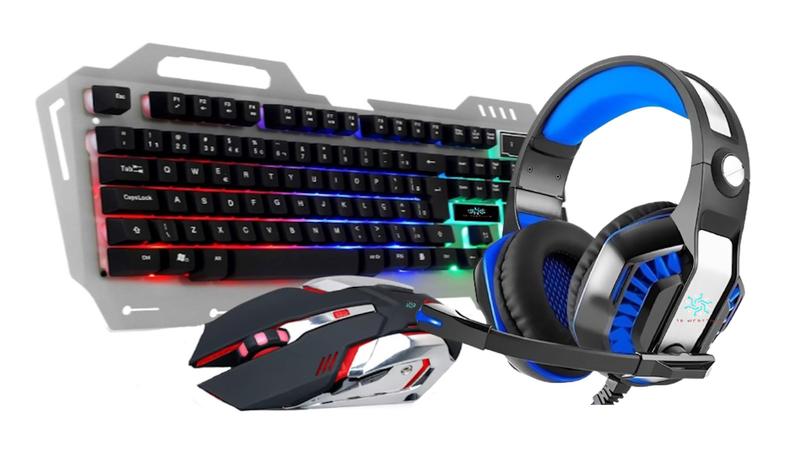 Imagem de Combo Gamer Teclado Semi Mecanico, Mouse Optico e Fone de Ouvido Headset Led RGB Rainbow