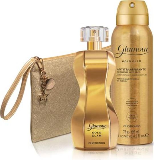 Imagem de Combo Glamour Gold Glam: Desodorante Antitranspirante Aerossol 75g+ Desodorante Colônia + Nécessaire