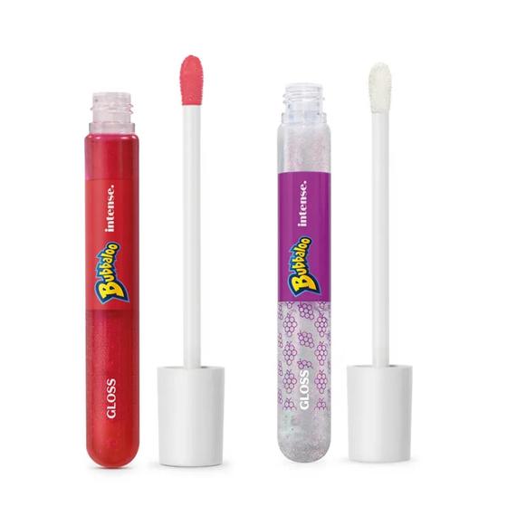 Imagem de Combo Gloss Labial Intense Bubbaloo: Vermelho Morango 5ml + Incolor Uva 5ml