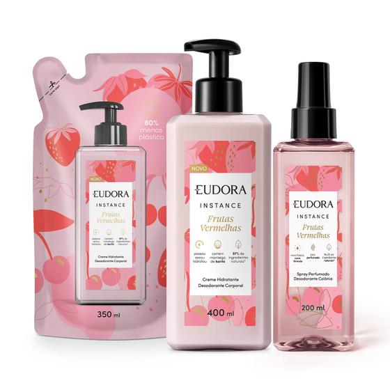 Imagem de Combo Instance Frutas Vermelhas: Loção Corporal 400ml + Spray Corporal 200ml + Refil Loção Corporal 350ml
