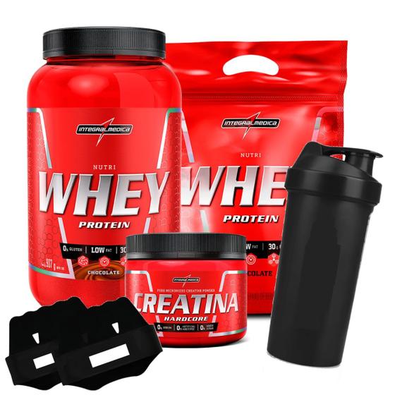 Imagem de Combo Integral Nutri Whey Protein Creatina Kit Shaker Luva