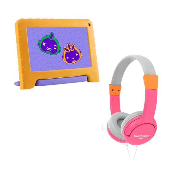 Imagem de Combo Kids - Tablet Infantil com Wi-fi 32GB Tela 7 Pol Preto Mirage e Fone De Ouvido Multilaser Kids Happy Rosa - PH378K