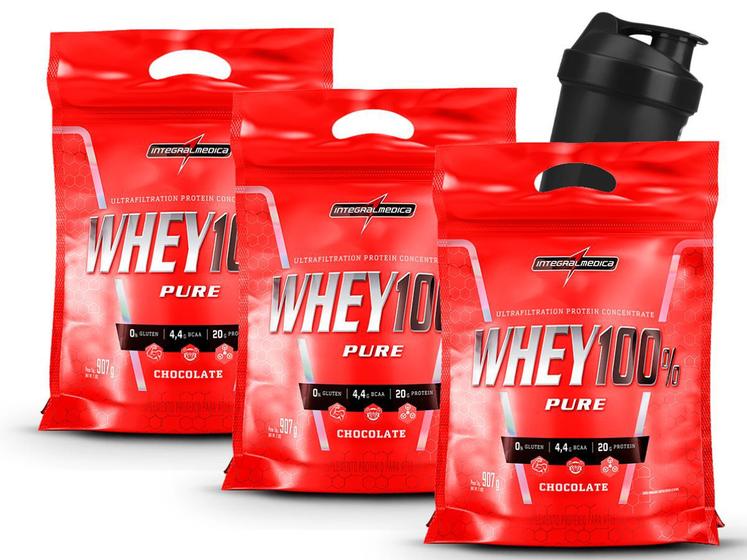 Imagem de Combo Kit 3x Whey Protein 100% Integral Médica + Shaker