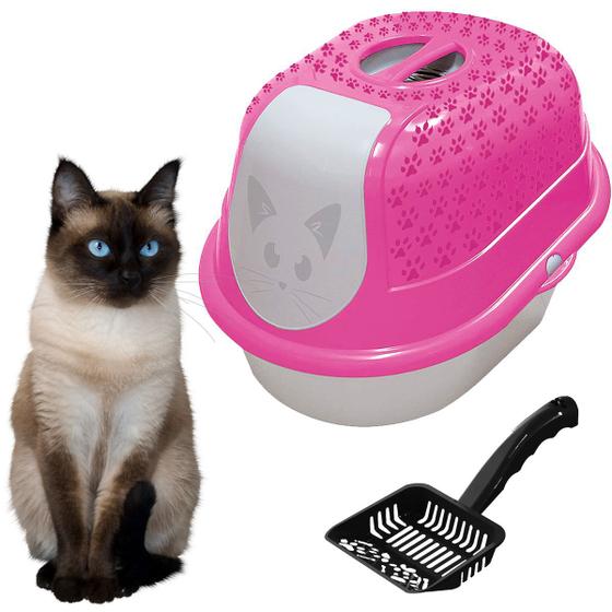 Imagem de Combo Kit Banheiro Para Gatos Caixa De Areia Fechada Cat Toalete + Pá Higiênica Furacão Pet