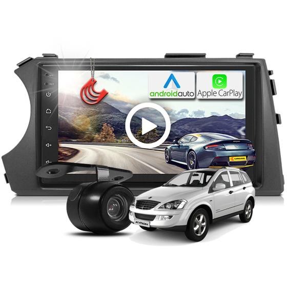 Imagem de Combo Kit Central Multimidia MP5 + Camera de ré + Moldura Cinza Ssangyong Kyron AndroidAuto CarPlay